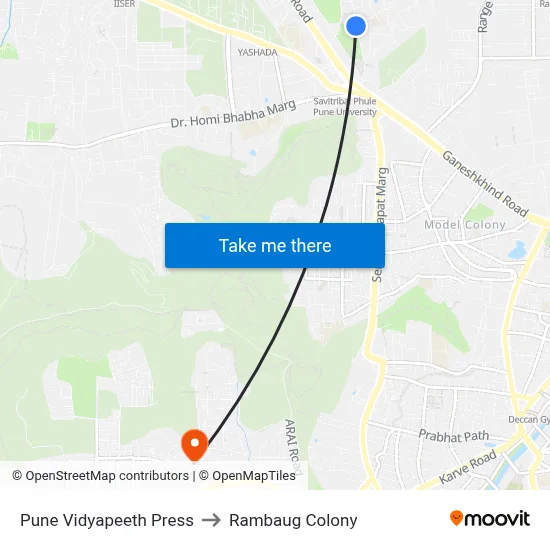 Pune Vidyapeeth Press to Rambaug Colony map