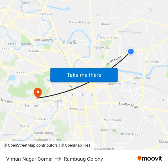 Viman Nagar Corner to Rambaug Colony map