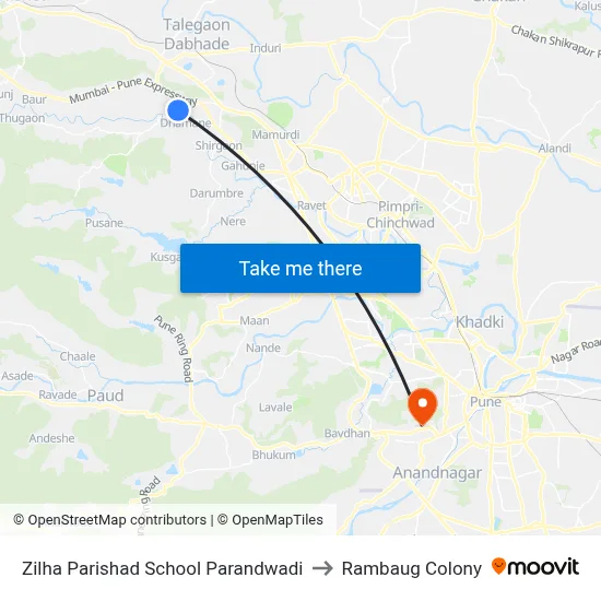 Zilha Parishad School Parandwadi to Rambaug Colony map