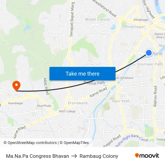 Ma.Na.Pa Congress Bhavan to Rambaug Colony map