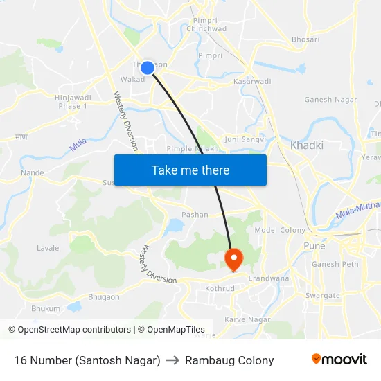 16 Number (Santosh Nagar) to Rambaug Colony map