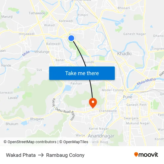 Wakad Phata to Rambaug Colony map