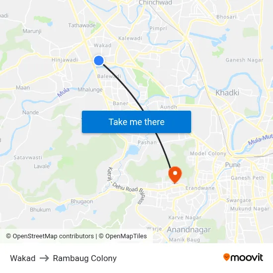 Wakad to Rambaug Colony map