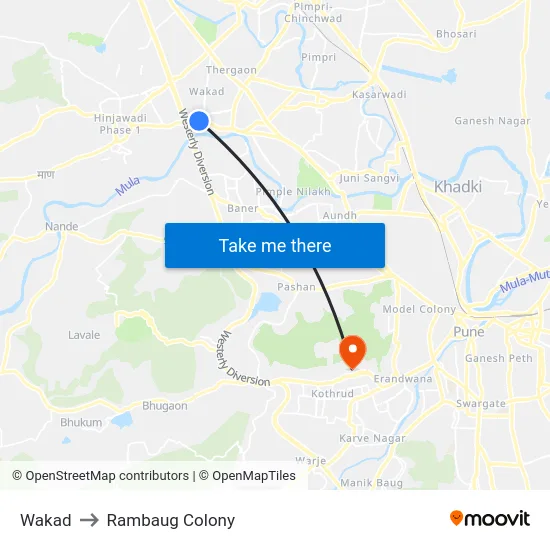 Wakad to Rambaug Colony map