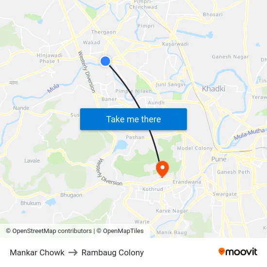 Mankar Chowk to Rambaug Colony map