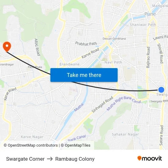 Swargate Corner to Rambaug Colony map