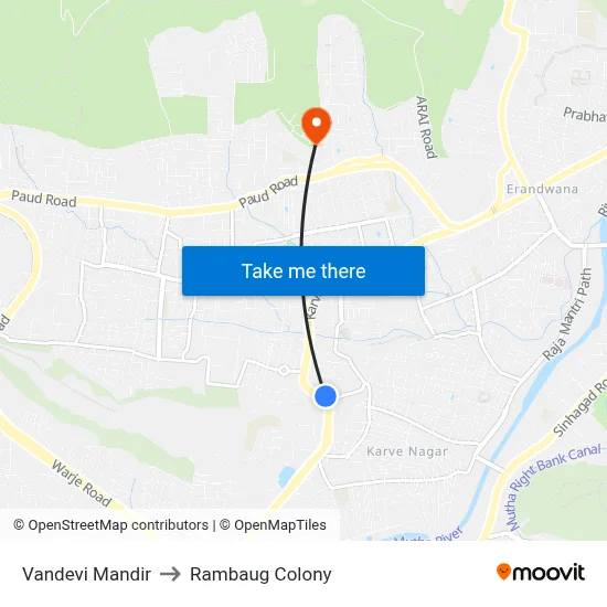 Vandevi Mandir to Rambaug Colony map