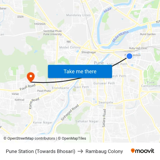 Pune Station (Towards Bhosari) to Rambaug Colony map