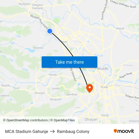 MCA Stadium Gahunje to Rambaug Colony map