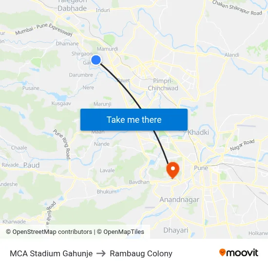 MCA Stadium Gahunje to Rambaug Colony map