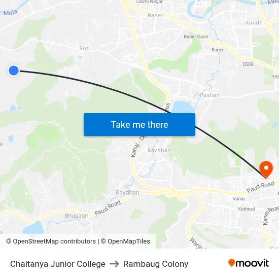 Chaitanya Junior College to Rambaug Colony map