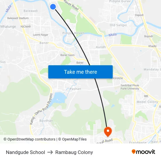 Nandgude School to Rambaug Colony map
