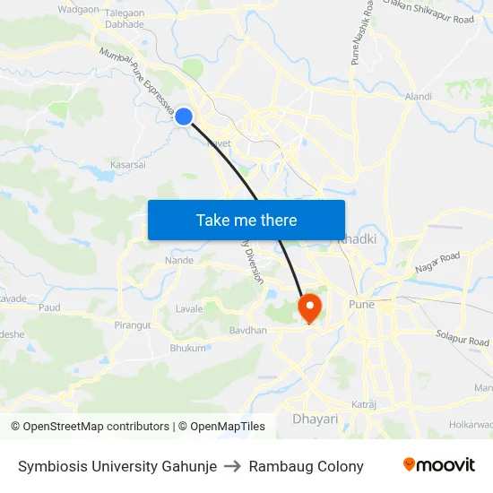 Symbiosis University Gahunje to Rambaug Colony map