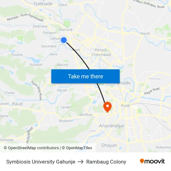 Symbiosis University Gahunje to Rambaug Colony map