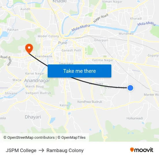 JSPM College to Rambaug Colony map