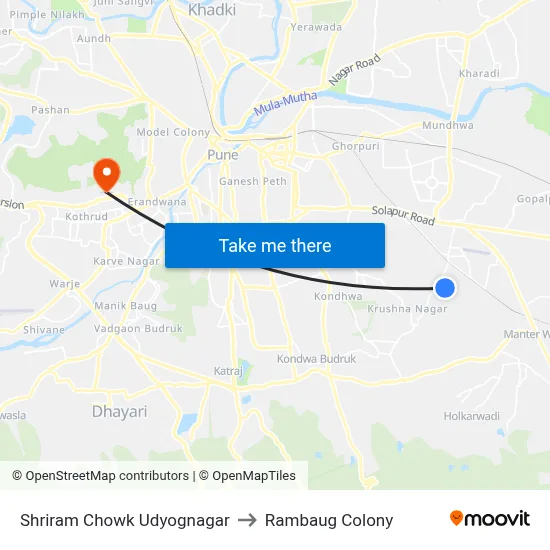 Shriram Chowk Udyognagar to Rambaug Colony map