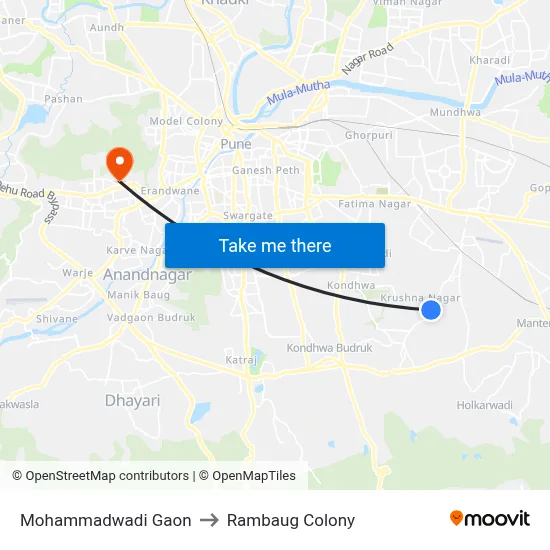 Mohammadwadi Gaon to Rambaug Colony map