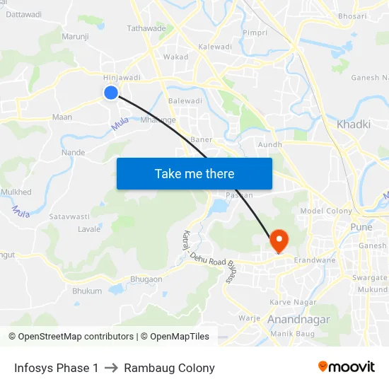 Infosys Phase 1 to Rambaug Colony map