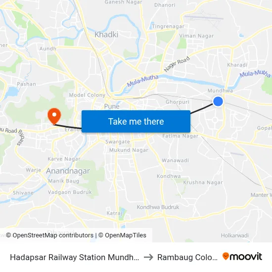 Hadapsar Railway Station Mundhwa to Rambaug Colony map