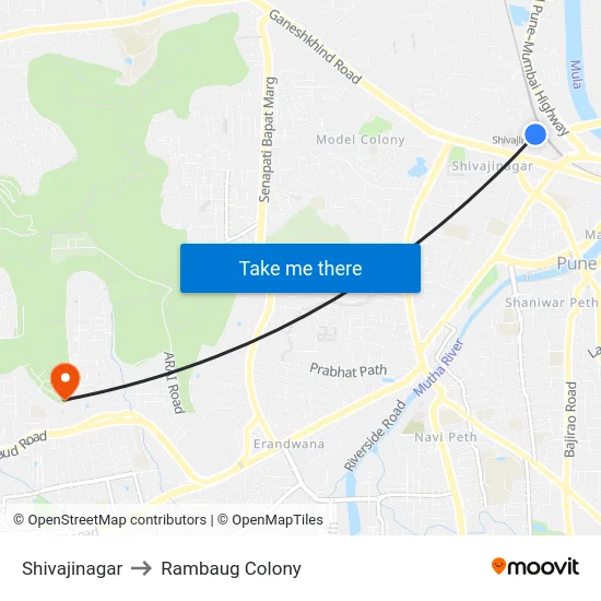 Shivajinagar to Rambaug Colony map
