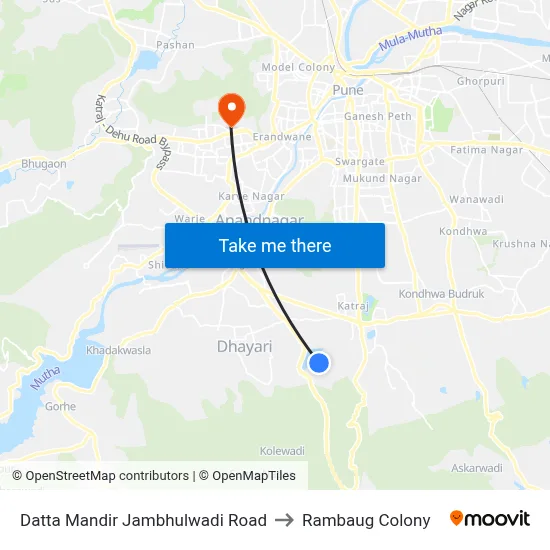 Datta Mandir Jambhulwadi Road to Rambaug Colony map