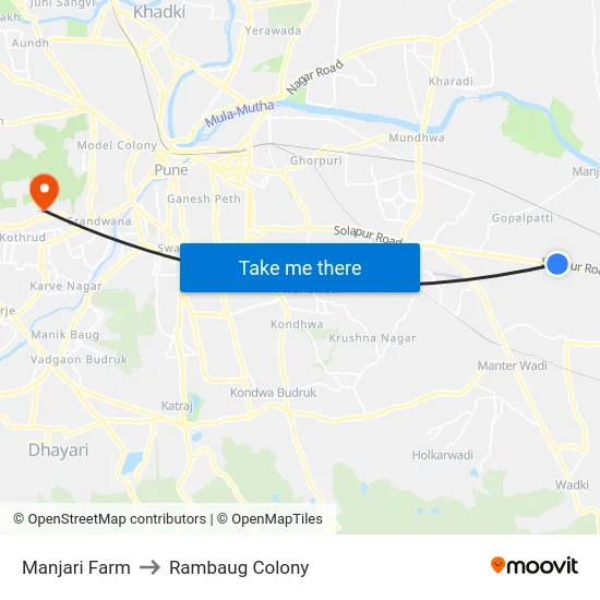 Manjari Farm to Rambaug Colony map