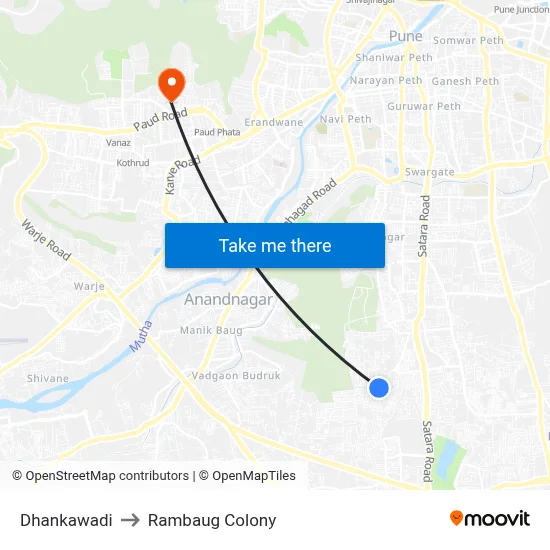 Dhankawadi to Rambaug Colony map