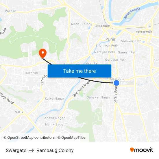 Swargate to Rambaug Colony map