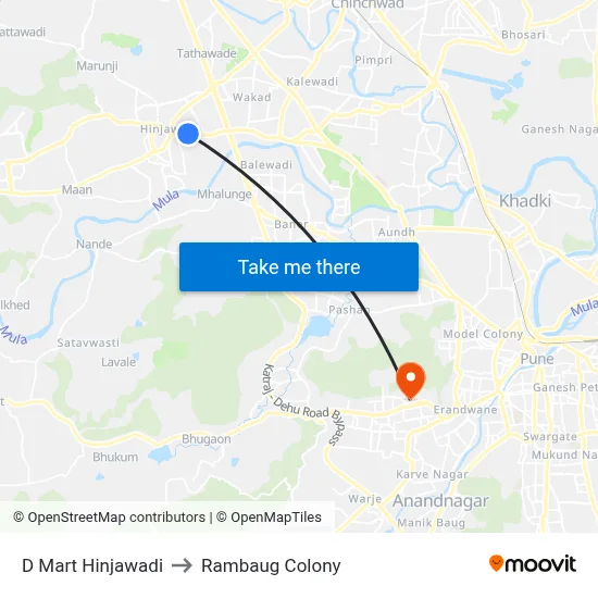 D Mart Hinjawadi to Rambaug Colony map