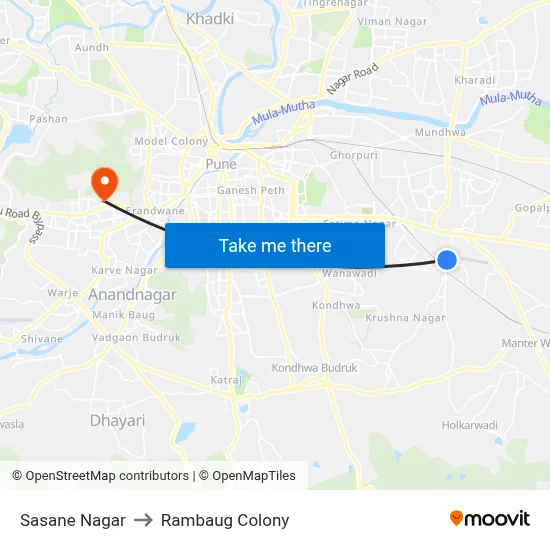 Sasane Nagar to Rambaug Colony map