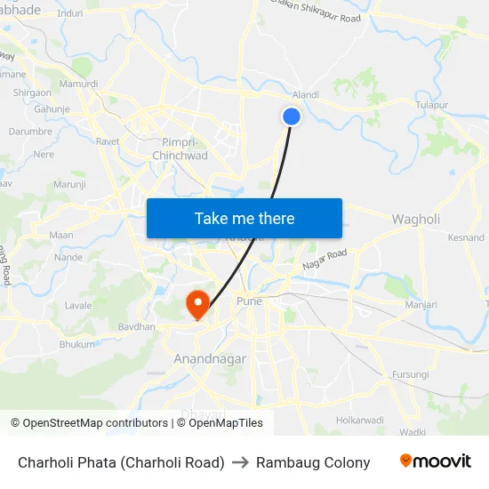 Charholi Phata (Charholi Road) to Rambaug Colony map