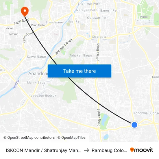 ISKCON Mandir / Shatrunjay Mandir to Rambaug Colony map