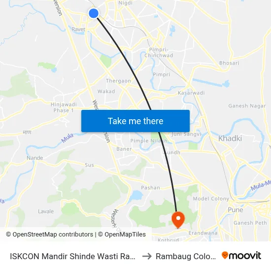 ISKCON Mandir Shinde Wasti Ravet to Rambaug Colony map