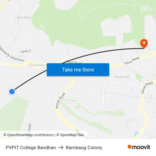 PVPIT College Bavdhan to Rambaug Colony map