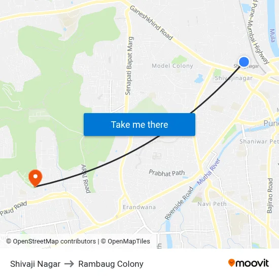 Shivaji Nagar to Rambaug Colony map