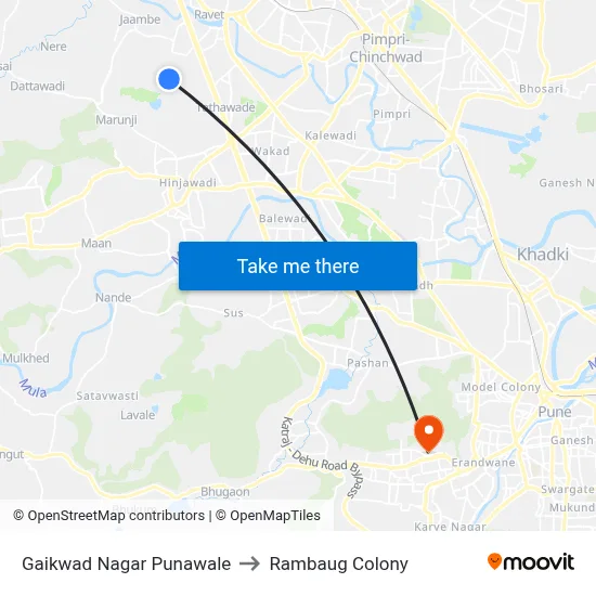 Gaikwad Nagar Punawale to Rambaug Colony map