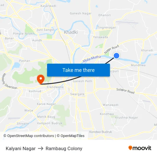 Kalyani Nagar to Rambaug Colony map