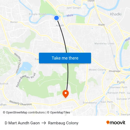 D Mart Aundh Gaon to Rambaug Colony map