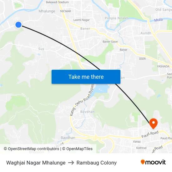 Waghjai Nagar Mhalunge to Rambaug Colony map