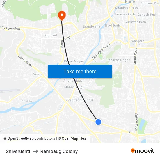 Shivsrushti to Rambaug Colony map