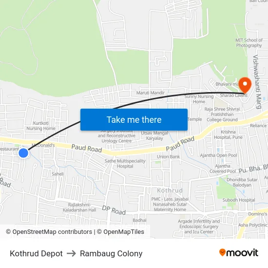 Kothrud Depot to Rambaug Colony map