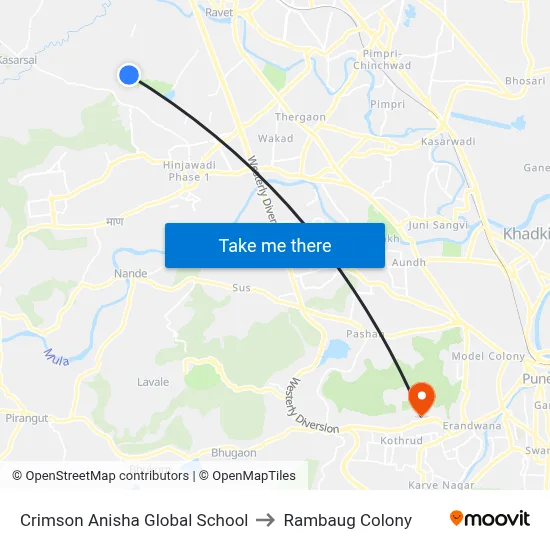 Crimson Anisha Global School to Rambaug Colony map