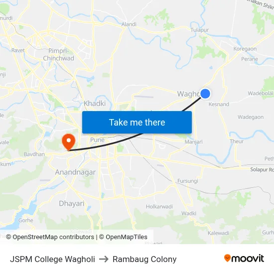 Wagholi JSPM College to Rambaug Colony map