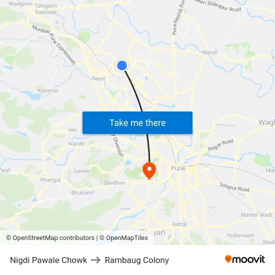 Nigdi Pawale Chowk to Rambaug Colony map