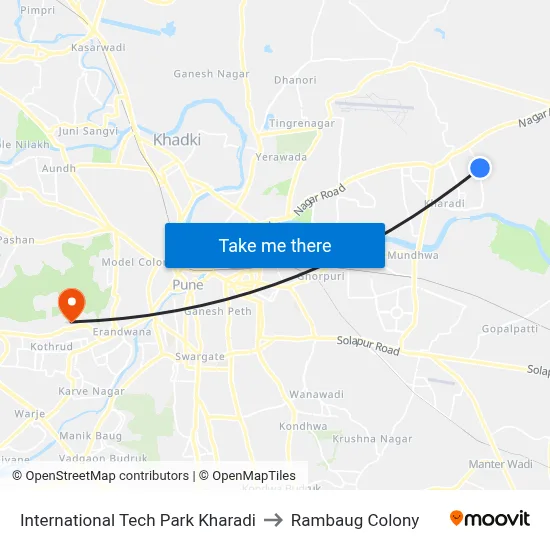 International Tech Park Kharadi to Rambaug Colony map