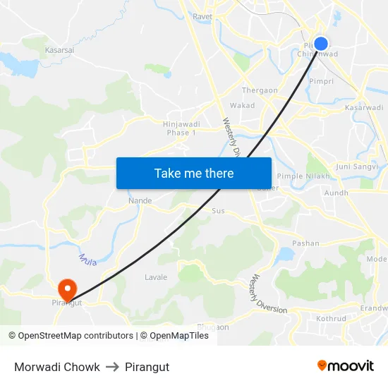 Morwadi Chowk to Pirangut map