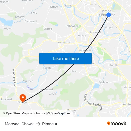 Morwadi Chowk to Pirangut map