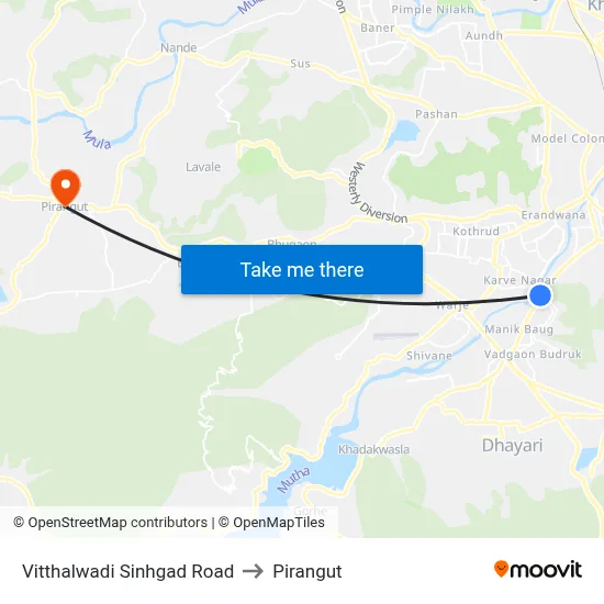 Vitthalwadi Sinhgad Road to Pirangut map