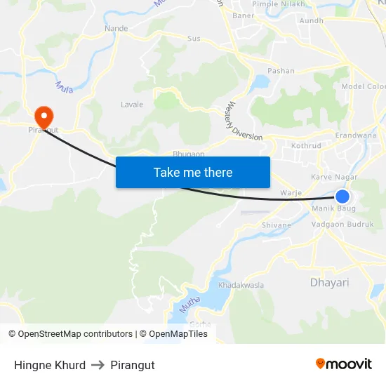 Hingne Khurd to Pirangut map