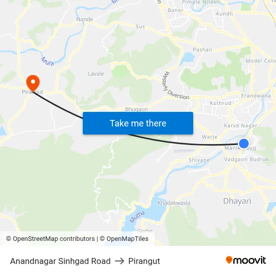 Anandnagar Sinhgad Road to Pirangut map